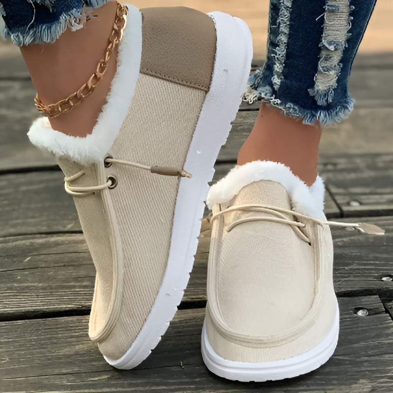 Women's round toe lace-up faux fur slip-on shoes