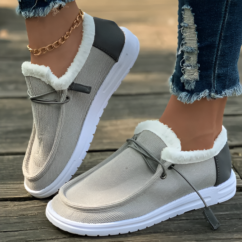 Women's round toe lace-up faux fur slip-on shoes