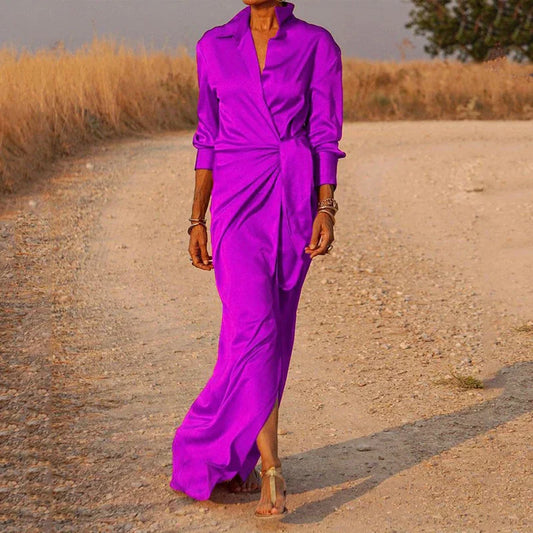 Satin Silk Feel Long Sleeve Maxi Dress