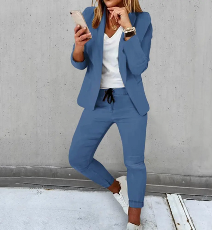 Women’s Suit Set - Tailored Blazer - Jogger Pants - Relaxed Fit - Drawstring Waist