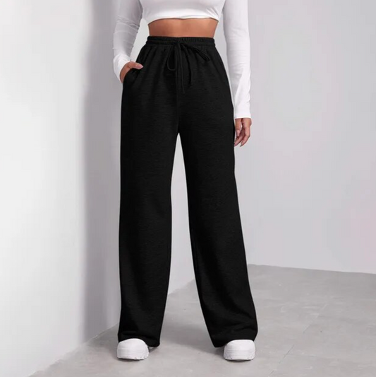 Elastic High Waist Wide-Leg Sweatpants With Pockets