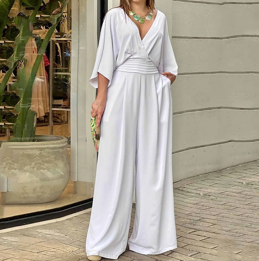Flowy Cinched Waist Wrap Jumpsuit