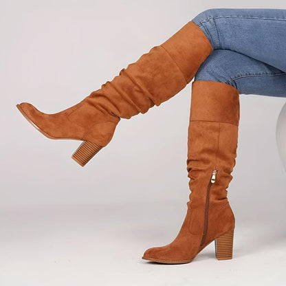 Lily Slouchy Knee-High Boots | Block Heel Zipper Knee-High Boots