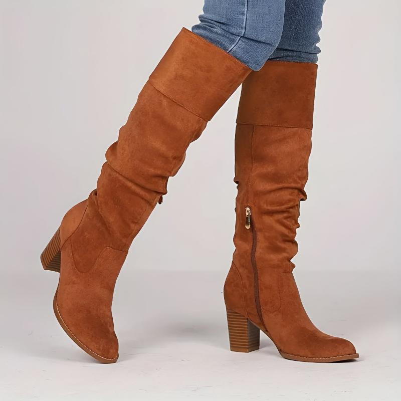 Lily Slouchy Knee-High Boots | Block Heel Zipper Knee-High Boots