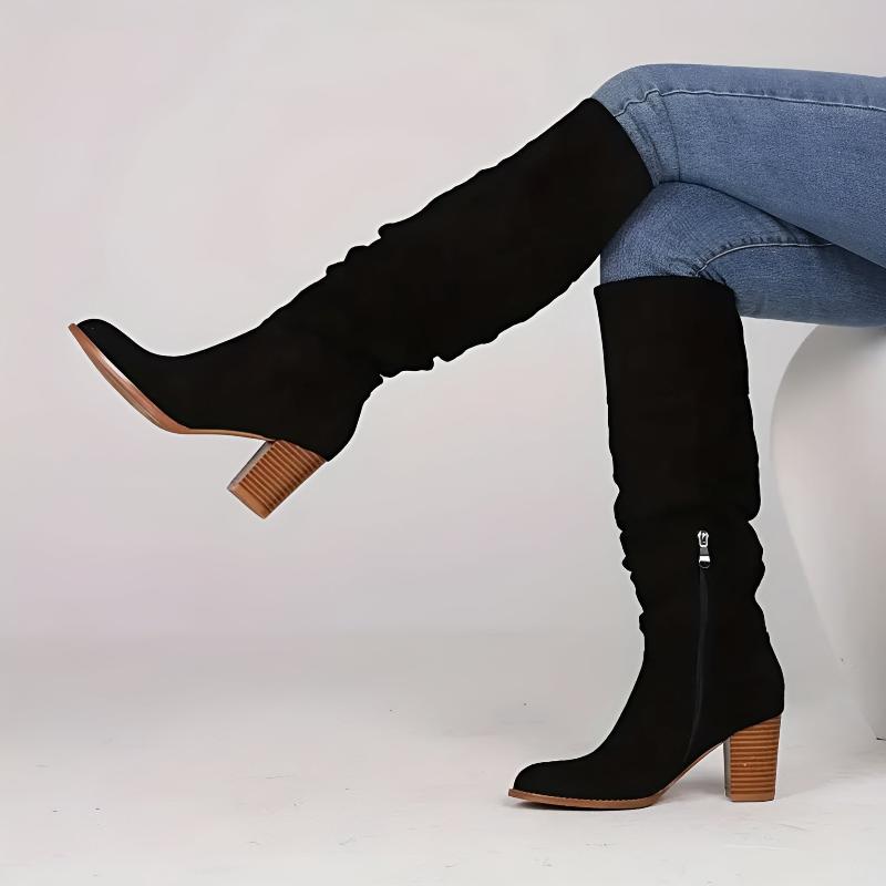 Lily Slouchy Knee-High Boots | Block Heel Zipper Knee-High Boots