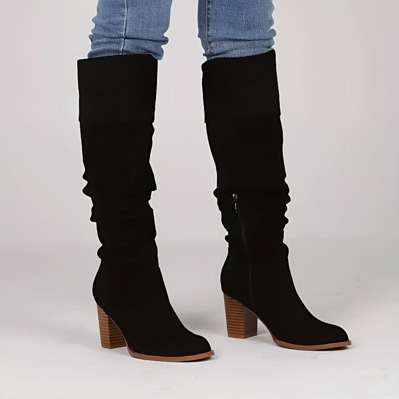 Lily Slouchy Knee-High Boots | Block Heel Zipper Knee-High Boots