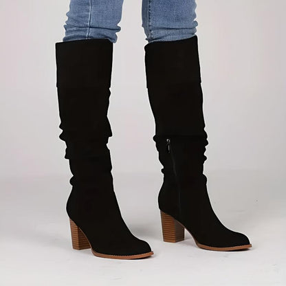 Lily Slouchy Knee-High Boots | Block Heel Zipper Knee-High Boots