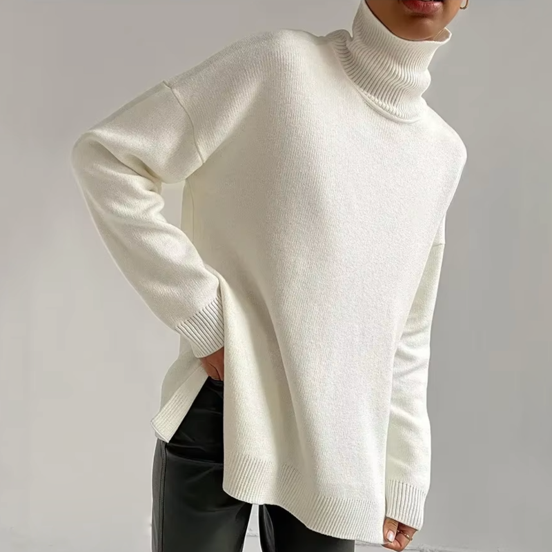 Isla Oversized Turtleneck Sweater | Solid Tunic Length Sweater