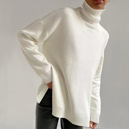 Isla Oversized Turtleneck Sweater | Solid Tunic Length Sweater
