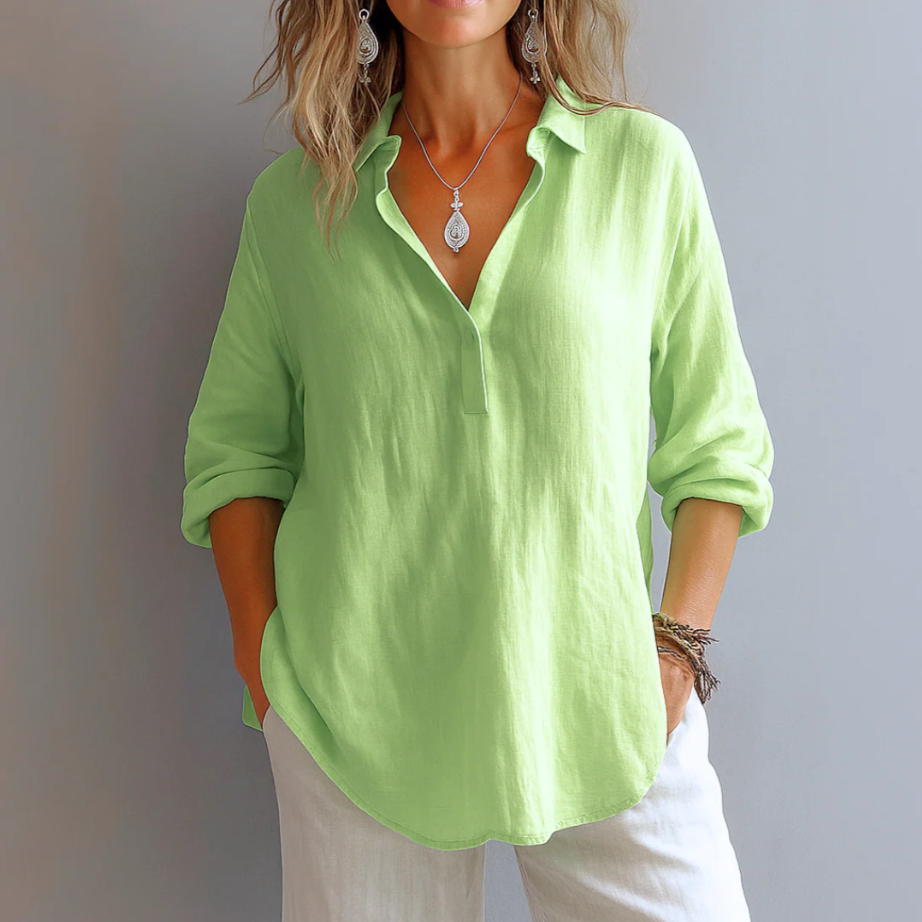 Amelia Relaxed Fit Blouse | Collared Long Sleeve Blouse