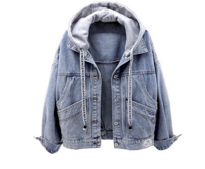 Unisex Denim Jacket - Relaxed Fit - Button-Up with Hood - Casual Layering Piece