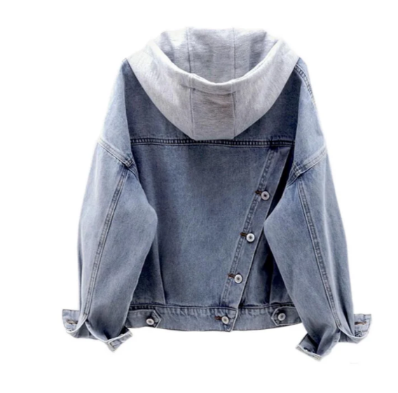 Unisex Denim Jacket - Relaxed Fit - Button-Up with Hood - Casual Layering Piece