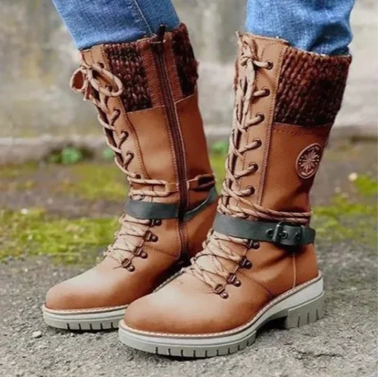 Women's front lace-up mid-tube winter martin boots