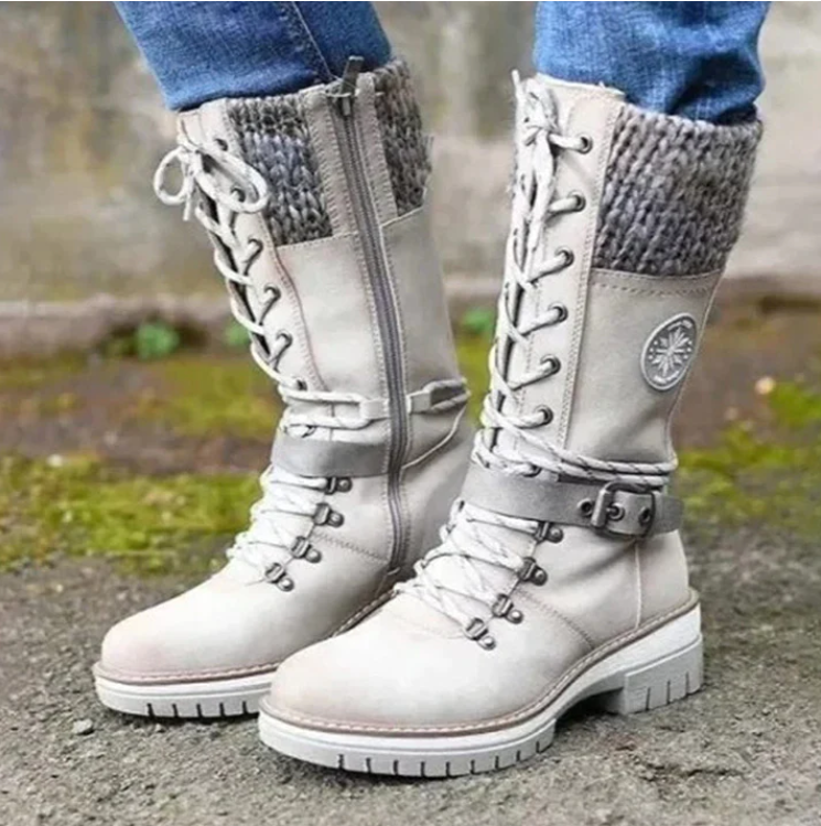 Women's front lace-up mid-tube winter martin boots