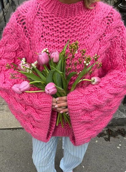 Women’s high collar oversized cable knit sweater
