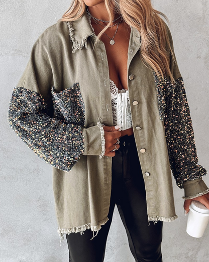 Women's contrast sequin jacket with statement sparkle