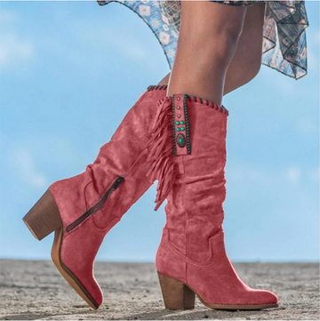 Women's wild west boots with high tube tassel