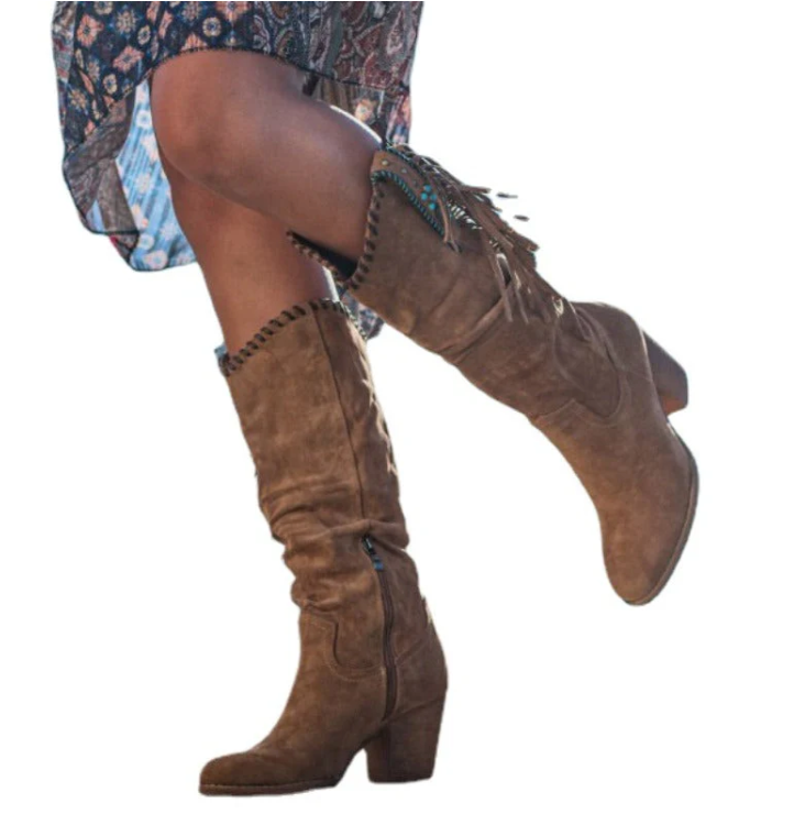 Women's wild west boots with high tube tassel