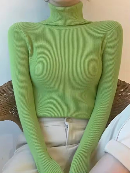 Women’s Turtleneck Sweater - Slim Fit - Ribbed Knit - Long Sleeve Stretchy Pullover