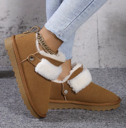 Women's winter slip-on flat-soled velvet short snow boots