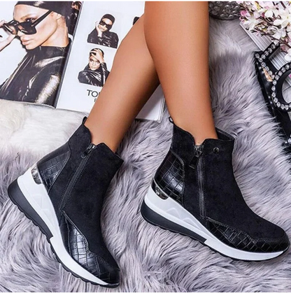 Women's high-top winter boots with side zipper and height increase