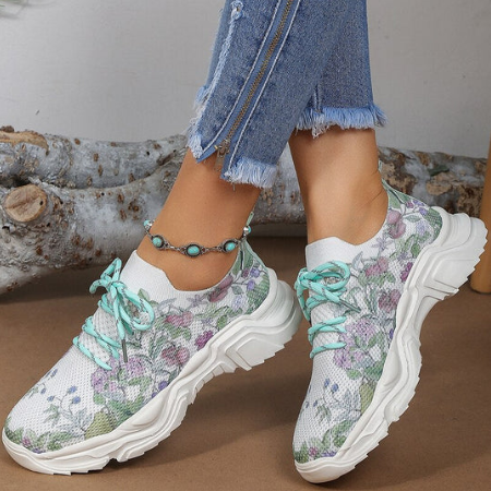 Women's Sneakers - Breathable Mesh - Cushioned Insole - Lace-Up Comfort Fit