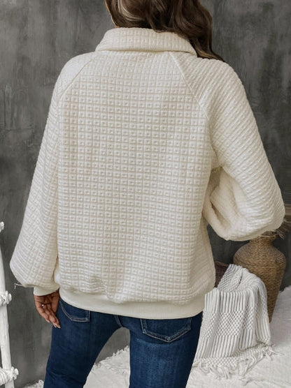 Women’s Sweatshirt – Oversized Fit – Textured Knit – Half Placket – Collared Casual Style