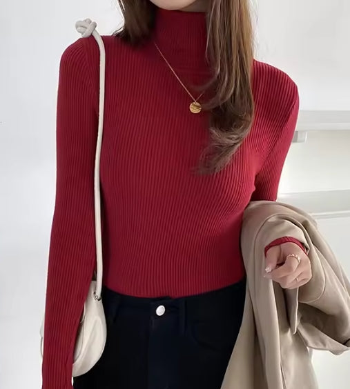 Women’s Turtleneck Sweater - Slim Fit - Ribbed Knit - Long Sleeve Stretchy Pullover