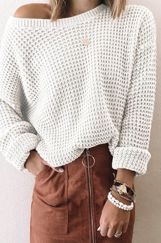 Relaxed Fit Off Shoulder Knitted Sweater 