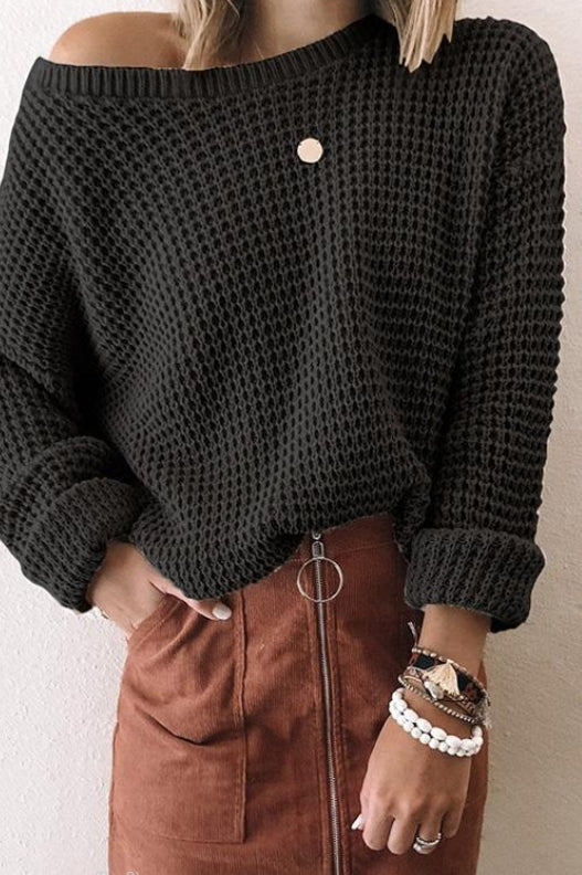 Relaxed Fit Off Shoulder Knitted Sweater 