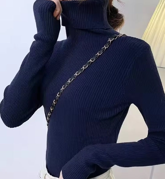 Women’s Turtleneck Sweater - Slim Fit - Ribbed Knit - Long Sleeve Stretchy Pullover