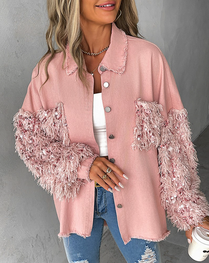 Women's contrast sequin button-down jacket