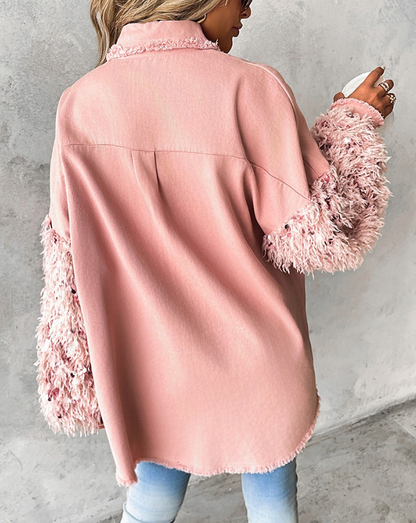 Women's contrast sequin jacket with button closure