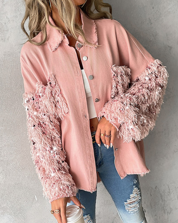 Women's contrast sequin button-down jacket