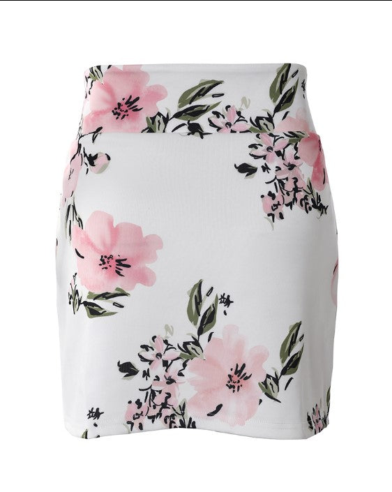 Women's Blazer and Mini Skirt Set - Tailored Fit - Double-Breasted - Floral Print