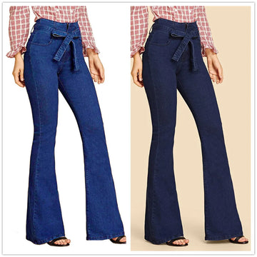 Women's high waist stretchy lace flared jeans