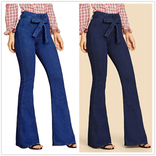 High Waist Stretchy Lace Flared Jeans