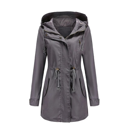 Women's comfortable hooded windbreaker trench coat
