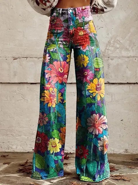 Women's wide-leg garden bloom jeans