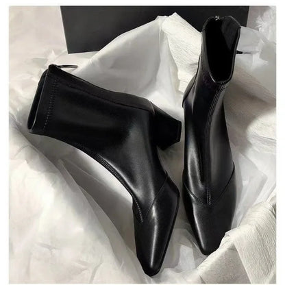 Women's high heels chunky heel boots with pointed toe