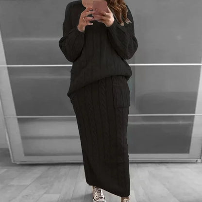 Women's winter knit sweater and skirt set streetwear
