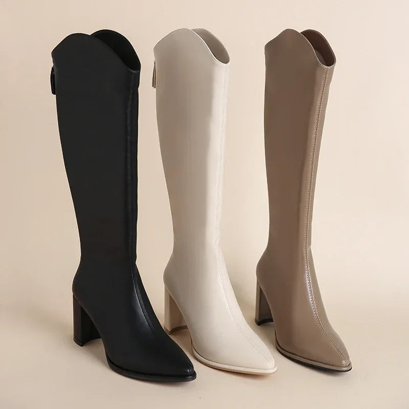 Women’s knee-high boots with thick high heels