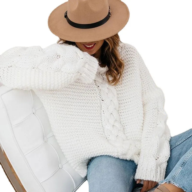 V-neck knitted women's sweater