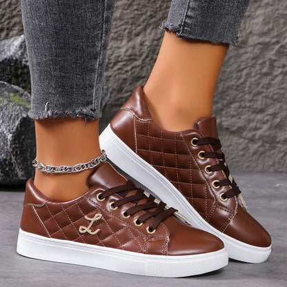 Women's Platform Sneakers - Quilted Design - Lace-Up - Casual Stylish Footwear