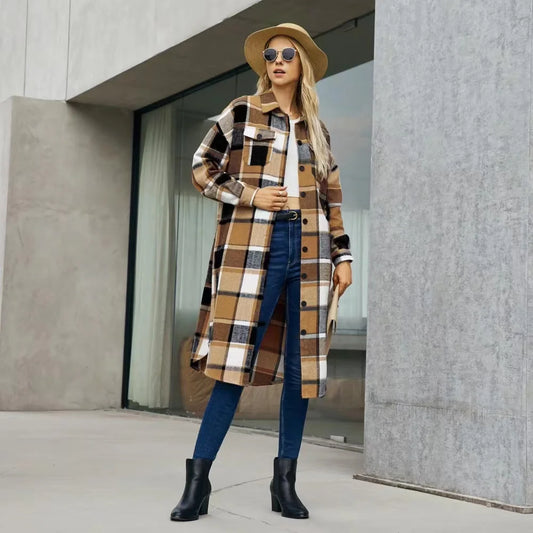 Plaid Side Slit Trench Coat