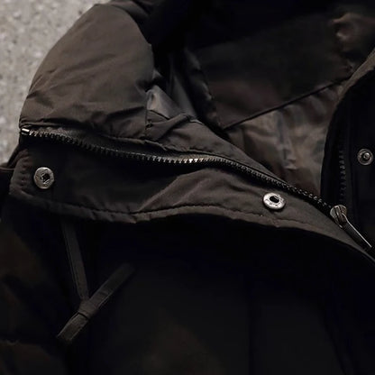 Women's Puffer Jacket - Oversized Quilted Warmth - Hooded High Collar - Zip Closure