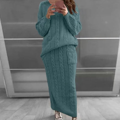 Women's winter knit sweater and skirt set streetwear