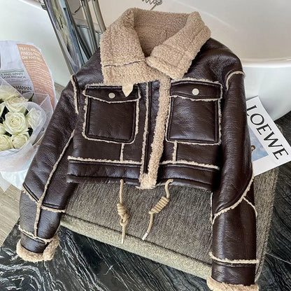 Women's cropped winter leather jacket