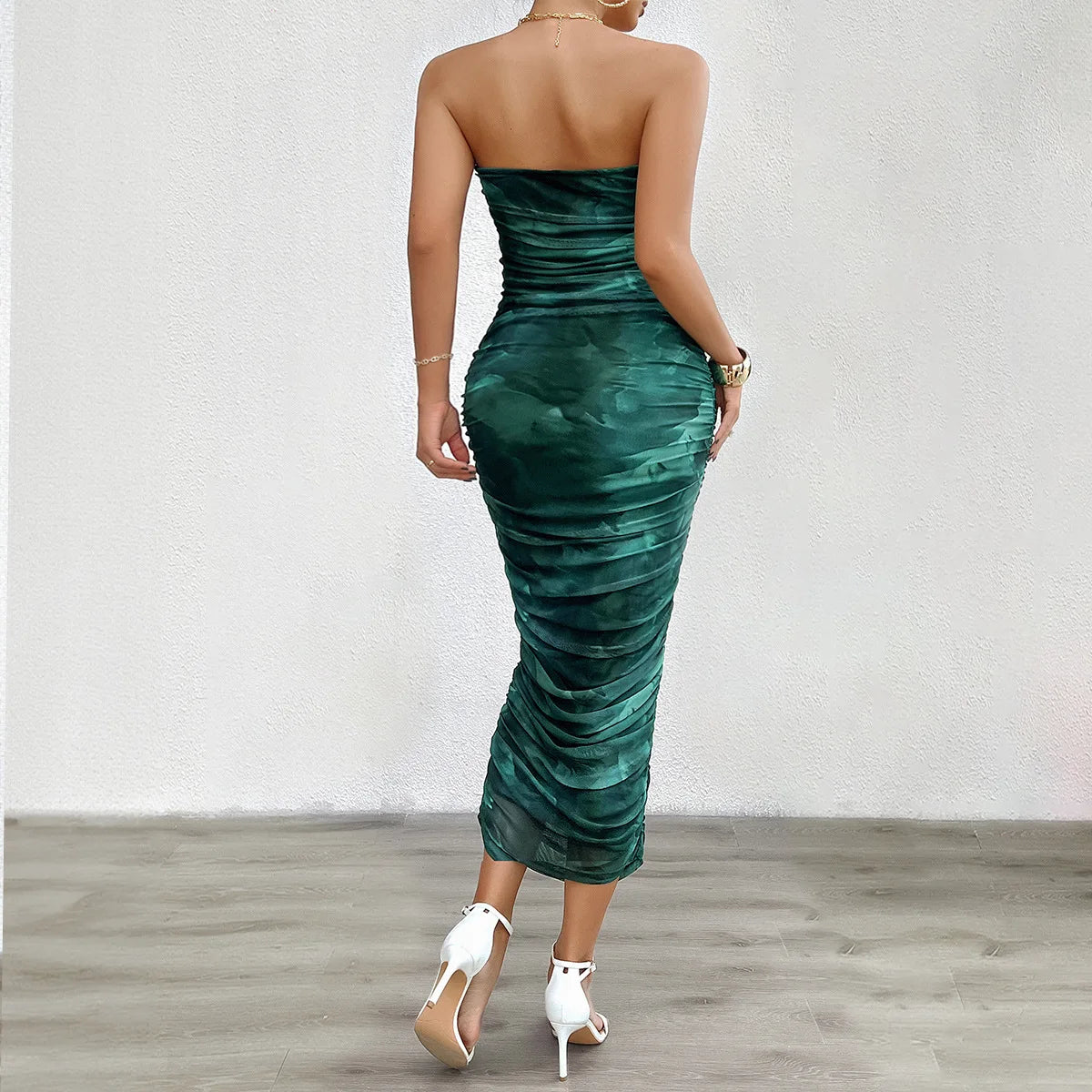 Ruched Stretch Bodycon Midi Dress
