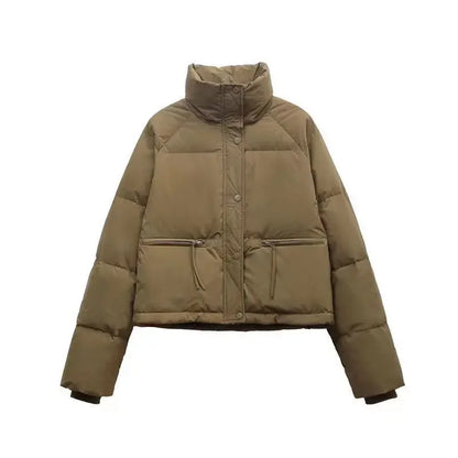 Women's winter puffy coat with stand collar